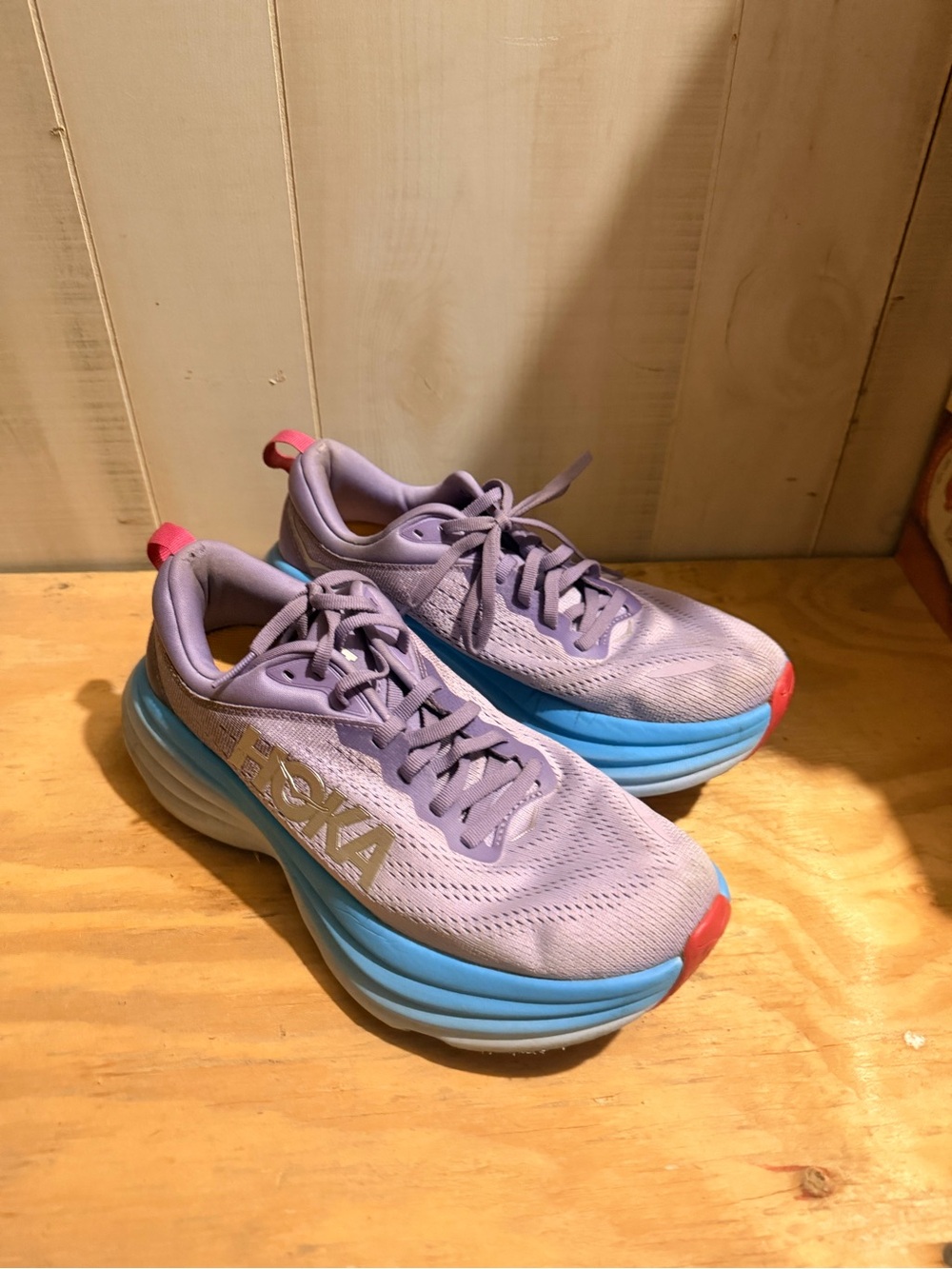 Hoka Lavender and Blue Women's Running Shoes with Pink Accents